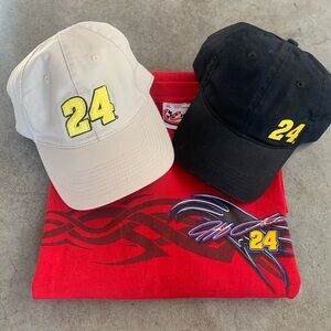 Jeff Gordon Red Graphic Tee with Black and Tan Caps